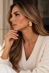 Castlebeard Claudia Organic Teardrop Gold Statement Earrings, view 4
