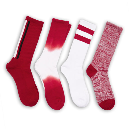 Castlebeard Crimson / White Casual Socks 4 Pack
