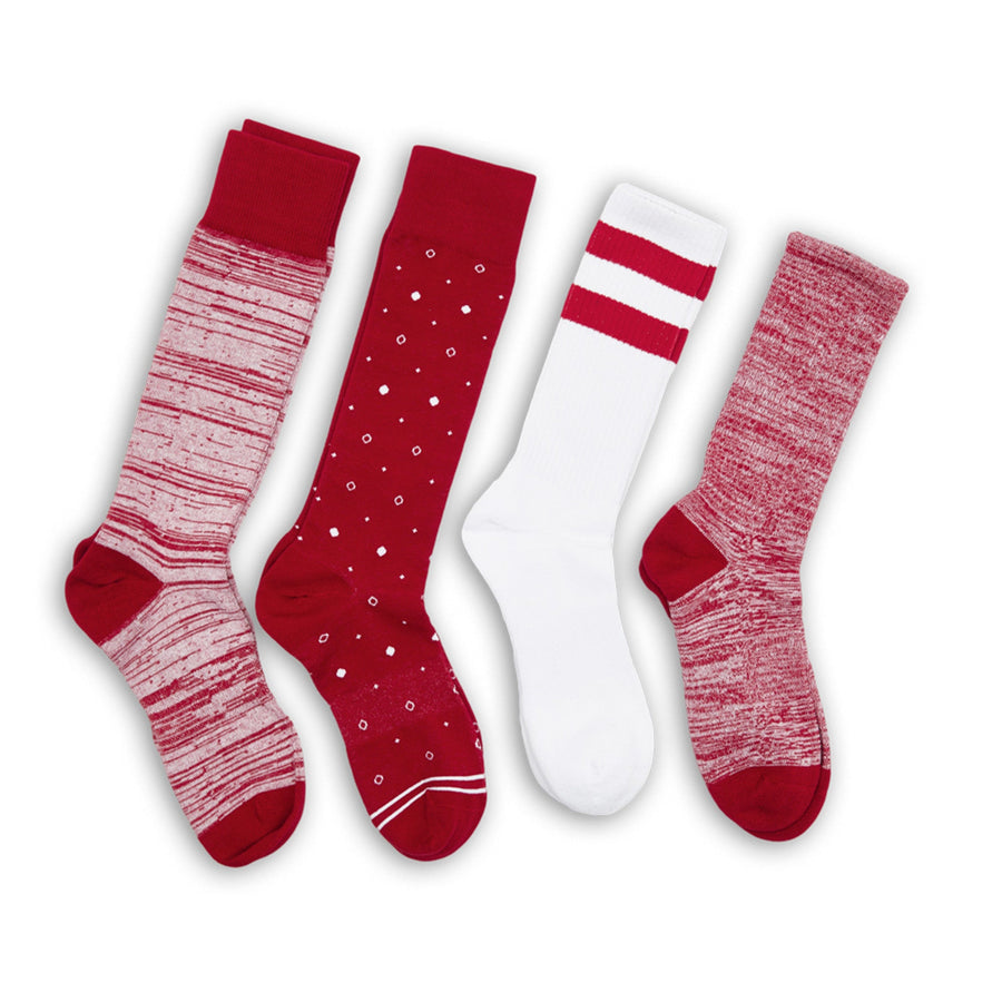 Castlebeard Crimson / White Mixed Socks 4 Pack -A