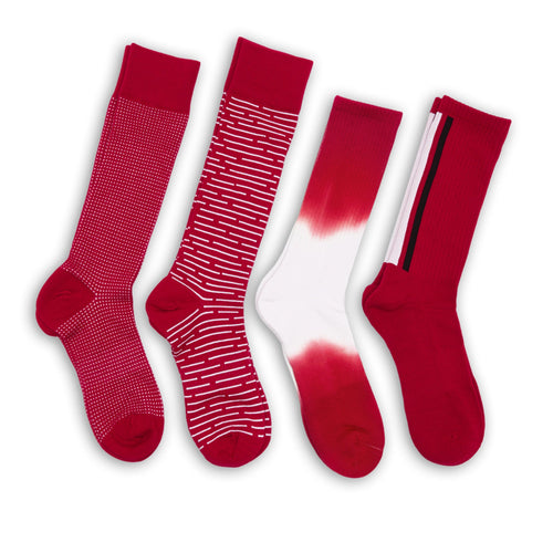 Castlebeard Crimson / White Mixed Socks 4 Pack -B