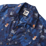 Castlebeard Dark Blue Hawaiian Shirt For Men Peony Shirt Camp Collar 100% Cotton Shirt By Seven, view 2