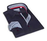 Castlebeard Donny// Cotton Knit-Stretch Button-Up Shirt With Contrast Details // Black // Tailored Fit (Fitted), view 2