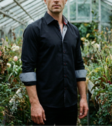 Castlebeard Donny// Cotton Knit-Stretch Button-Up Shirt With Contrast Details // Black // Tailored Fit (Fitted), view 3
