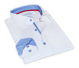 Castlebeard Edward// // Cotton Knit-Stretch Button-Up Shirt With Contrast Details // White // Tailored Fit (Fitted), view 2