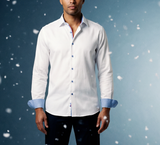 Castlebeard Edward// // Cotton Knit-Stretch Button-Up Shirt With Contrast Details // White // Tailored Fit (Fitted), view 3