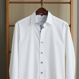 Castlebeard Edward// // Cotton Knit-Stretch Button-Up Shirt With Contrast Details // White // Tailored Fit (Fitted), view 4