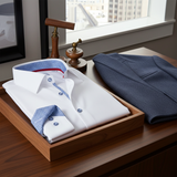 Castlebeard Edward// // Cotton Knit-Stretch Button-Up Shirt With Contrast Details // White // Tailored Fit (Fitted), view 5