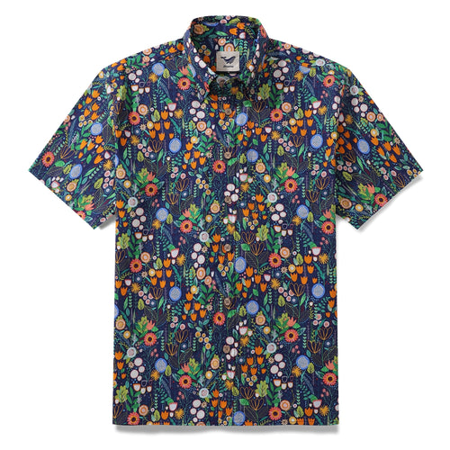 Castlebeard Floral Hawaiian Shirt For Men Button-down Short Sleeve 100% Cotton Shirt By Rachel Parker