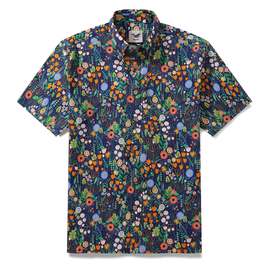 Castlebeard Floral Hawaiian Shirt For Men Button-down Short Sleeve 100% Cotton Shirt By Rachel Parker