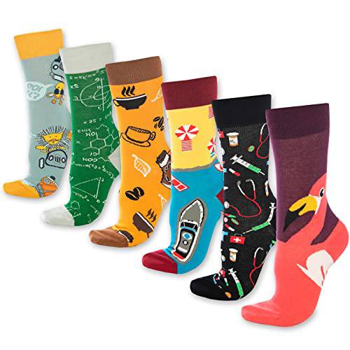 Castlebeard Fun Crew Socks 6-Pack, Coffee & Science Mix