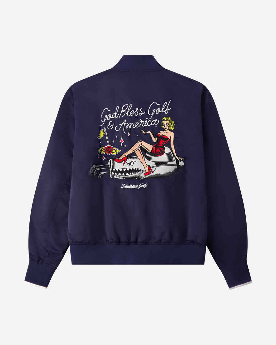 Castlebeard God Bless America Bomber Jacket - Navy
