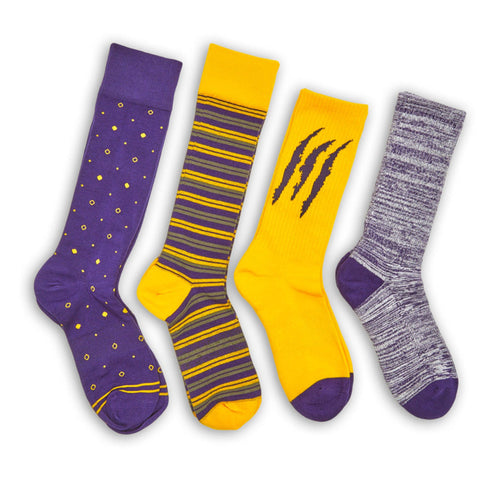 Castlebeard Gold / Purple Mixed Socks 4 Pack -B