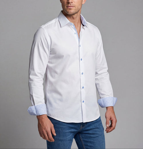 Castlebeard Gordon Button-Up Shirt With Contrast Details // White // Contemporary Fit (Regular)