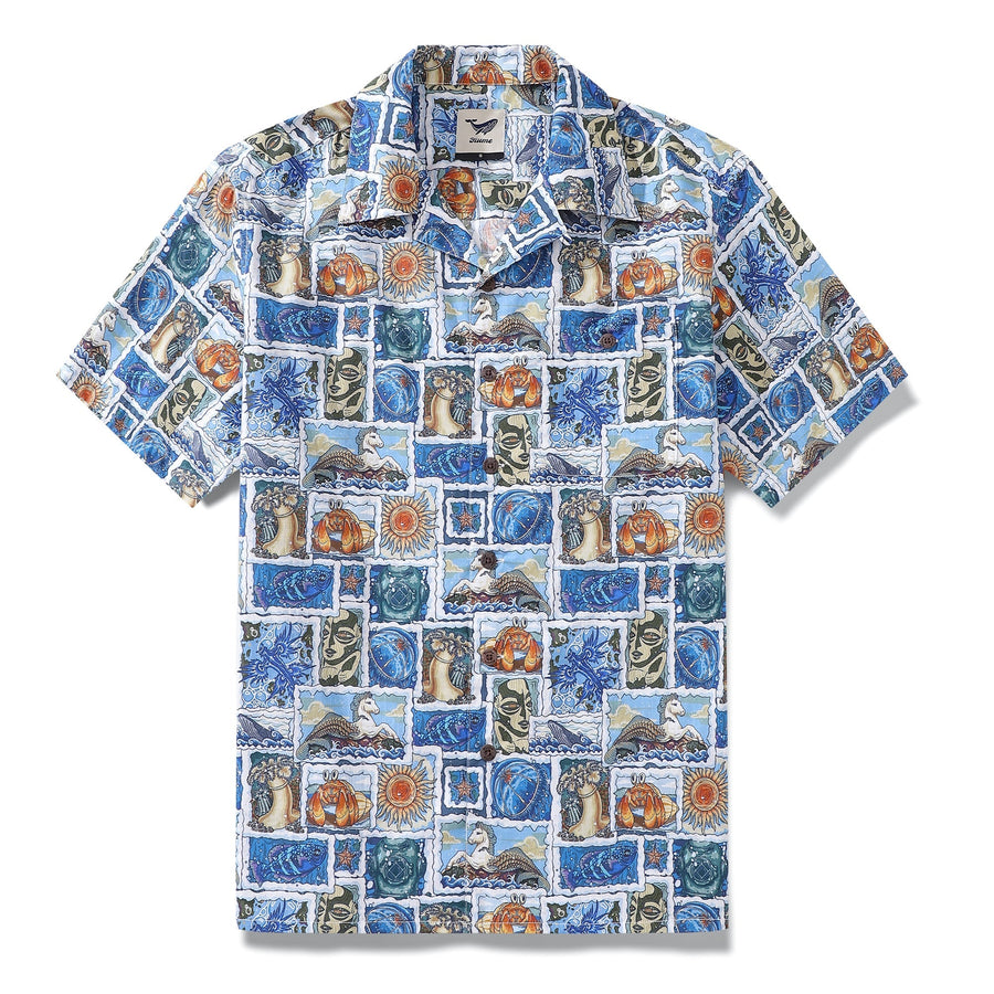 Castlebeard Hawaiian Shirt For Men 1940s Vintage Shirt Camp Collar 100% Cotton By Sun