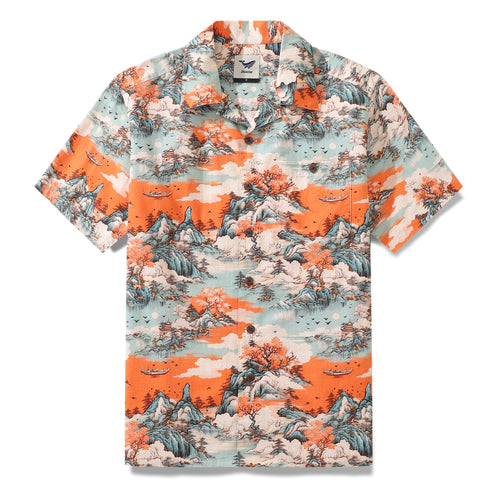 Castlebeard Hawaiian Shirt For Men 1950s Vintage Nature's Majesty Shirt Camp Collar 100% Cotton By Amy