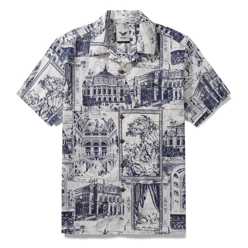 Castlebeard Hawaiian Shirt For Men Artistic Mark Print Shirt Camp Collar 100% Cotton By Yeti