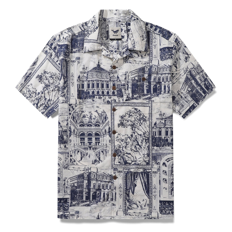 Castlebeard Hawaiian Shirt For Men Artistic Mark Print Shirt Camp Collar 100% Cotton By Yeti