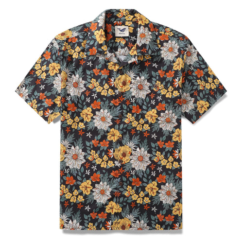 Castlebeard Hawaiian Shirt For Men Autumn Garden Print Shirt Camp Collar 100% Cotton By Sherry