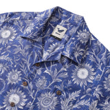 Castlebeard Hawaiian Shirt For Men Blue and White Porcelain Sunflower Camp collar Short Sleeve 100% Cotton Shirt By Sun, view 2