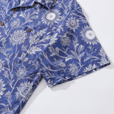 Castlebeard Hawaiian Shirt For Men Blue and White Porcelain Sunflower Camp collar Short Sleeve 100% Cotton Shirt By Sun, view 4
