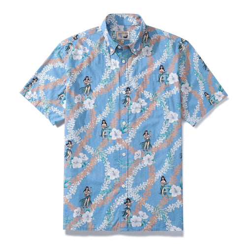 Castlebeard Hawaiian Shirt For Men Blue Short Sleeve Hawaii Hula Dance Print Designer Shirt By Amy