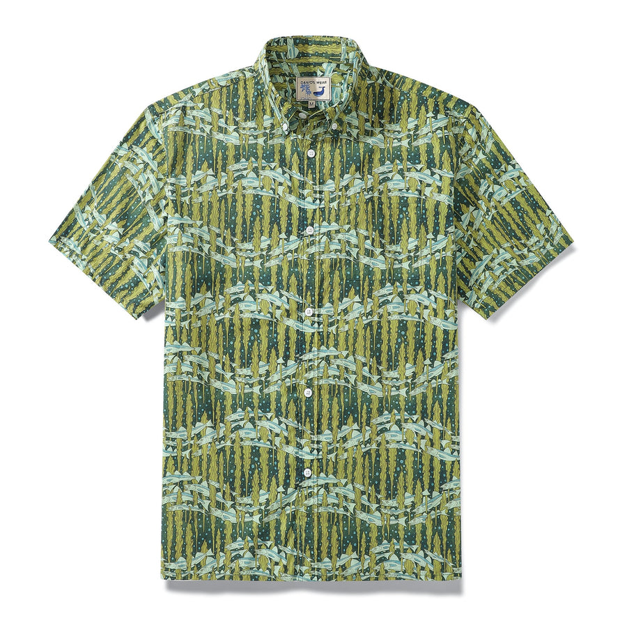 Castlebeard Hawaiian Shirt For Men Cod and Seaweed Print Short Sleeve Cotton Button Down By Amy