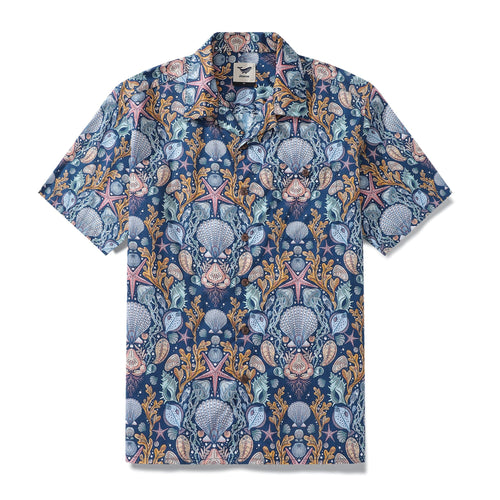 Castlebeard Hawaiian Shirt For Men Deep Sea Damask By Rebecca Elfast Shirt Camp Collar 100% Cotton