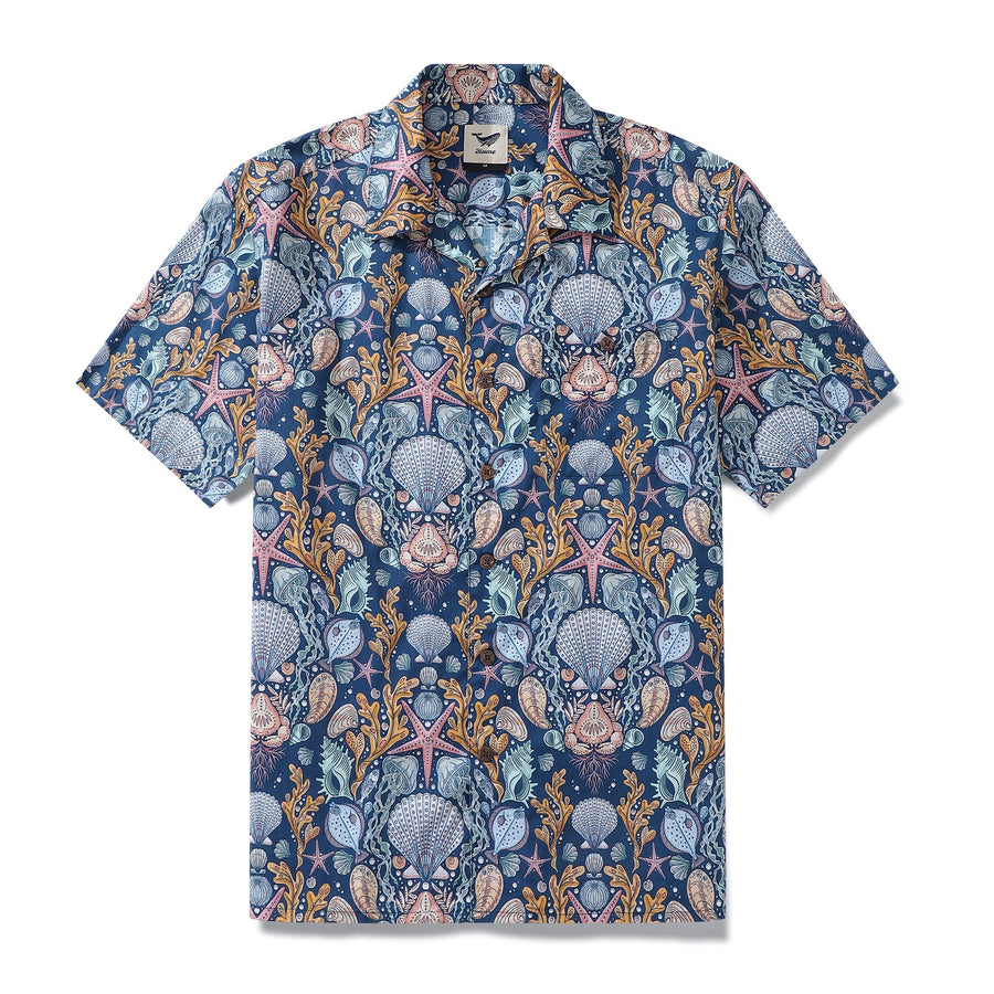 Castlebeard Hawaiian Shirt For Men Deep Sea Damask By Rebecca Elfast Shirt Camp Collar 100% Cotton