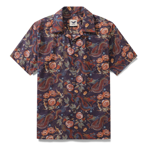 Castlebeard Hawaiian Shirt For Men Embroidered Dragon Pattern Shirt Camp Collar 100% Cotton By Sun