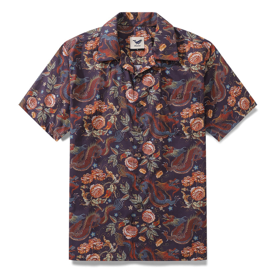 Castlebeard Hawaiian Shirt For Men Embroidered Dragon Pattern Shirt Camp Collar 100% Cotton By Sun