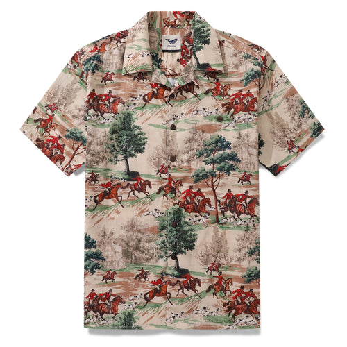 Castlebeard Hawaiian Shirt For Men Field Horse Racing Shirt Camp Collar 100% Cotton By Sherry