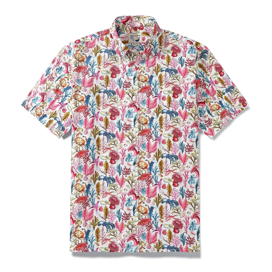 Castlebeard Hawaiian Shirt For Men Marine Life Print Short Sleeve Cotton Button Down - Rose Pink By Amy