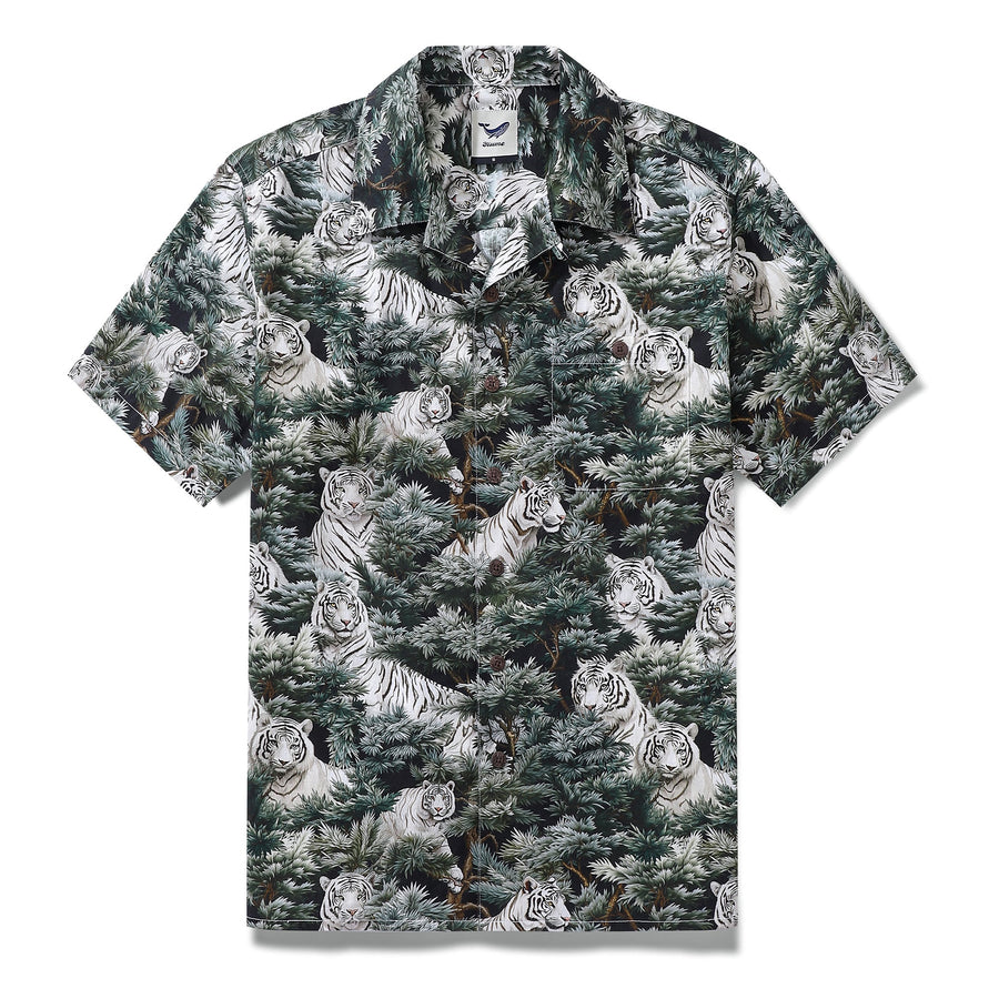 Castlebeard Hawaiian Shirt For Men Mighty Beast in the Pines Shirt Camp Collar 100% Cotton By Amy