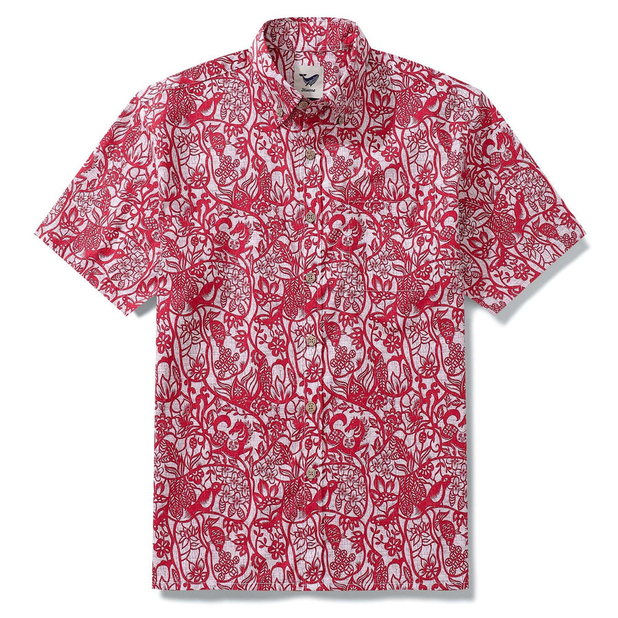 Castlebeard Hawaiian Shirt For Men Paper-Cut Painting Button-down Shirt Short Sleeve 100% Cotton Shirt By Yakima