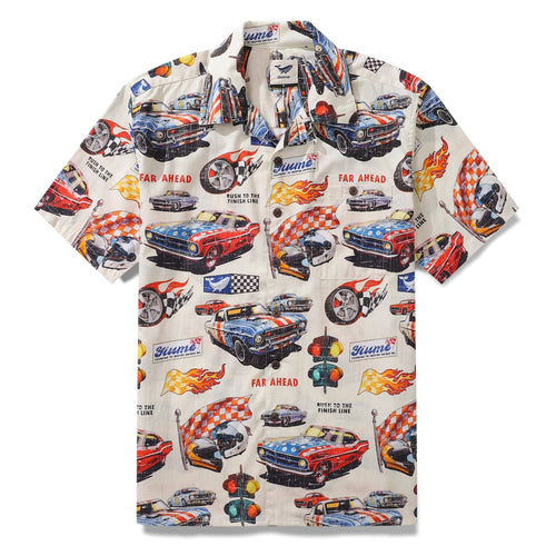 Castlebeard Hawaiian Shirt For Men Racing Flames Print Shirt Camp Collar 100% Cotton By Sun