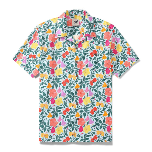 Castlebeard Hawaiian Shirt For Men Rainbow Petals 1940s Vintahe Shirt Camp Collar By Girija Kulkarni