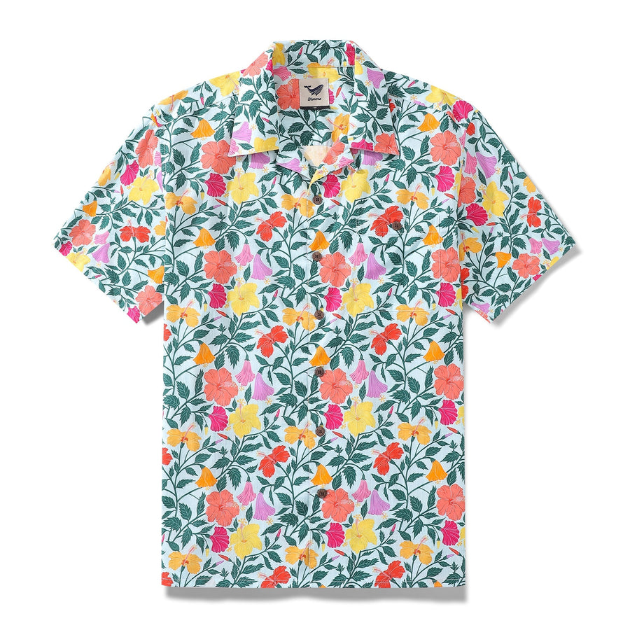 Castlebeard Hawaiian Shirt For Men Rainbow Petals 1940s Vintahe Shirt Camp Collar By Girija Kulkarni