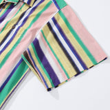 Castlebeard Hawaiian Shirt For Men Rainbow Stripe Shirt Camp Collar 100% Cotton By Amy, view 4