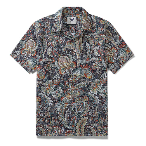 Castlebeard Hawaiian Shirt For Men Scrollwork Shirt Camp Collar 100% Cotton By Sylvia