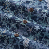 Castlebeard Hawaiian Shirt For Men Sea Stars and Coral Shirt Camp Collar 100% Cotton By Sherry, view 5