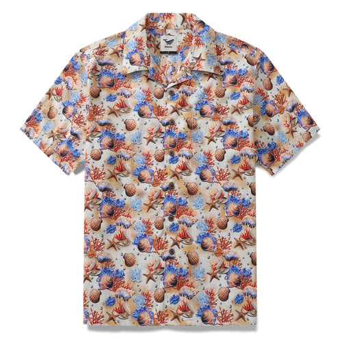 Castlebeard Hawaiian Shirt For Men Secrets of the Sea Shirt Camp Collar 100% Cotton By Yakima