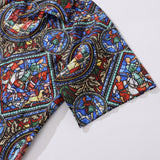 Castlebeard Hawaiian Shirt For Men Stained Glass Window Print Shirt Camp Collar 100% Cotton Shirt By Sherry, view 4