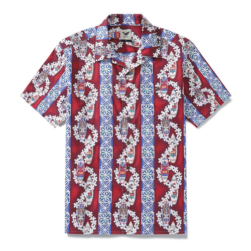 Castlebeard Hawaiian Shirt For Men Surfboard and Lei Shirt Camp Collar 100% Cotton By Amy