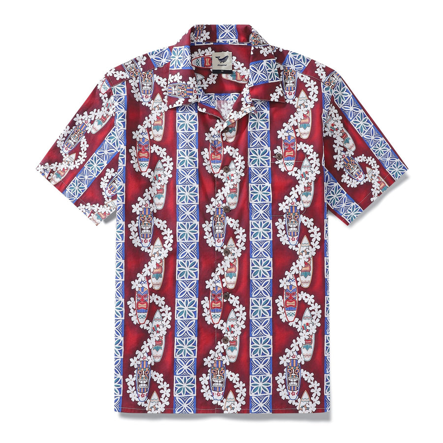 Castlebeard Hawaiian Shirt For Men Surfboard and Lei Shirt Camp Collar 100% Cotton By Amy
