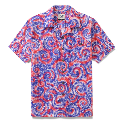 Castlebeard Hawaiian Shirt For Men Tie-dyed National Flag Print Shirt Camp Collar 100% Cotton By Yakima