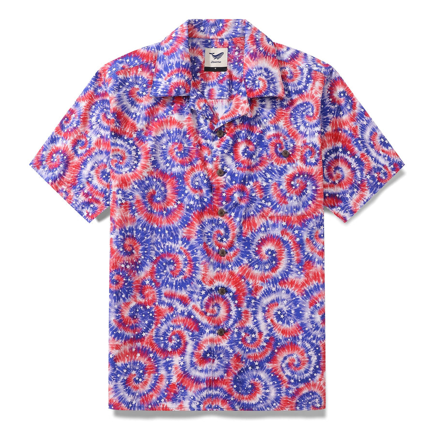 Castlebeard Hawaiian Shirt For Men Tie-dyed National Flag Print Shirt Camp Collar 100% Cotton By Yakima