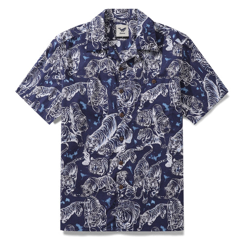 Castlebeard Hawaiian Shirt For Men Tiger King Contest Print Shirt Camp Collar 100% Cotton By Sherry