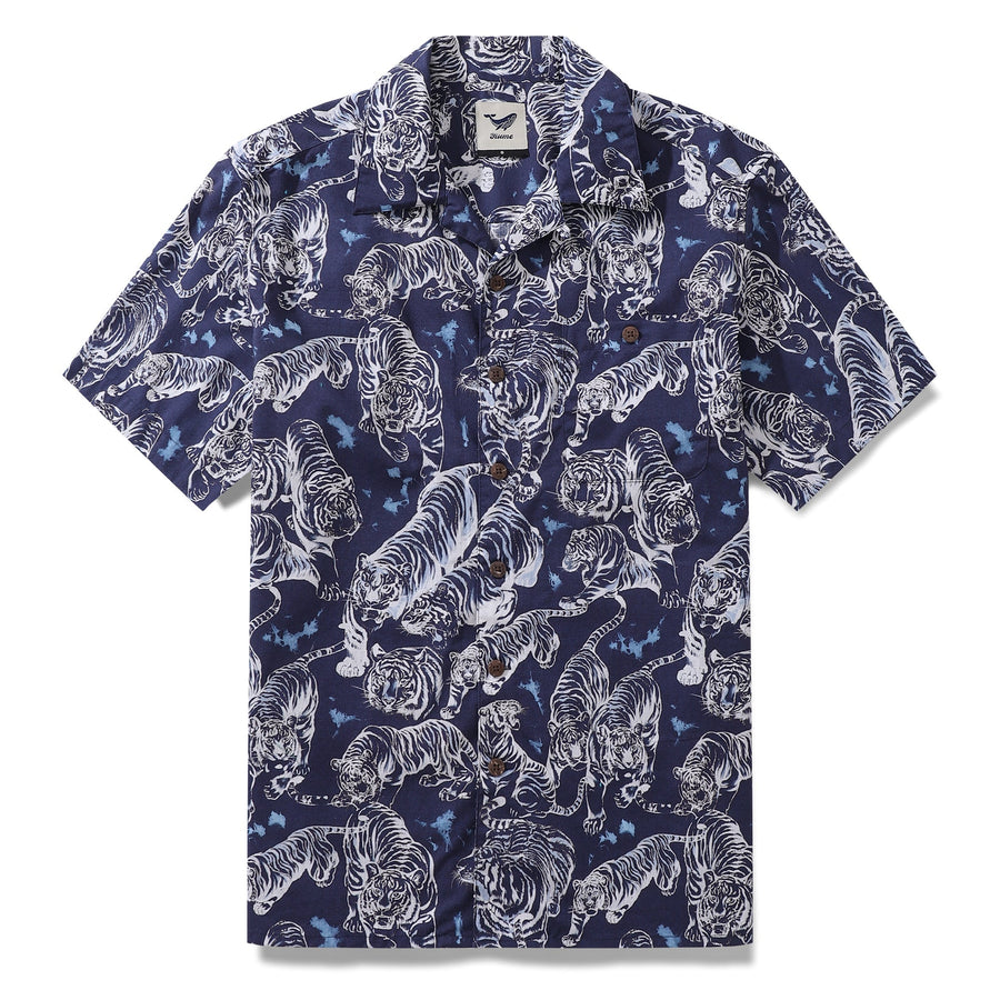 Castlebeard Hawaiian Shirt For Men Tiger King Contest Print Shirt Camp Collar 100% Cotton By Sherry