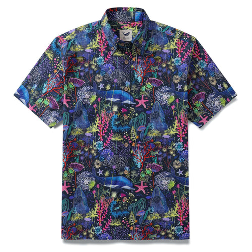 Castlebeard Hawaiian Shirt For Men Underwater Wonder Button-down Short Sleeve 100% Cotton Shirt By Cigar