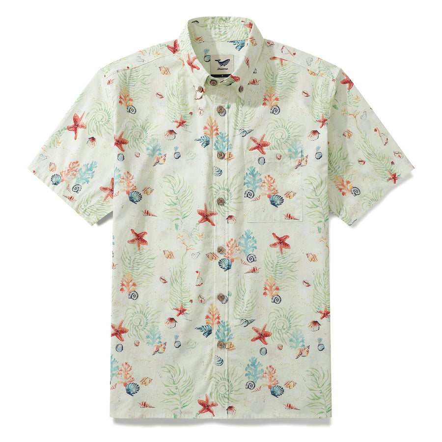Castlebeard Hawaiian Shirt For Men Voices of the Shore Button-down Short Sleeve 100% Cotton Shirt By Seven